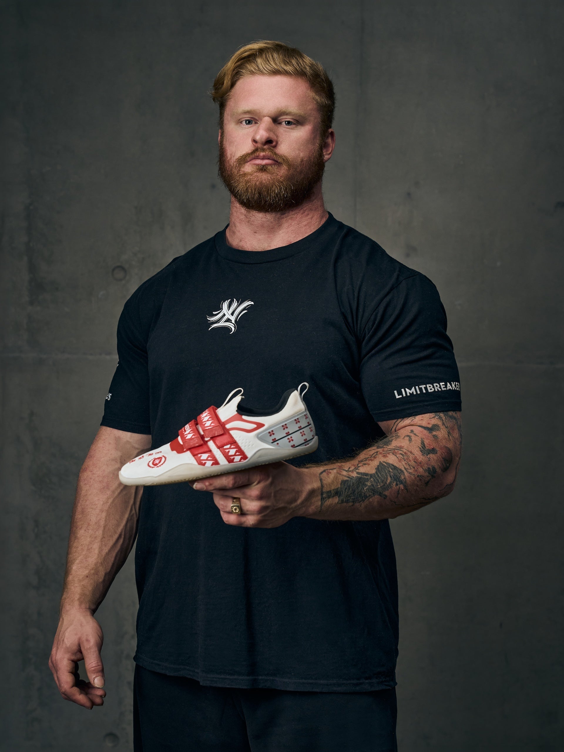 Colton Engelbrecht holding the white and red Sumo Sole Gen 5 Limit Breaker V2